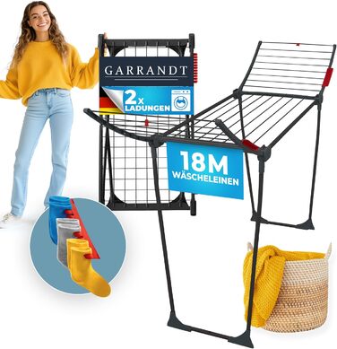 Розкладна сушарка для білизни XXL, 20 м сушильної поверхні, економна, стабільна, чорна з прищіпками (Чорна Невада)