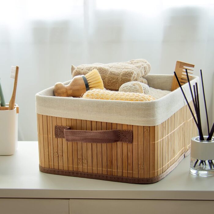 Бамбуковий кошик для білизни знімним мішком - стильний органайзер для ванної, спальні або пральні, декоративне зберігання в стилі SPA (природний, прямокутний)
