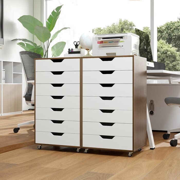 Роликовий контейнер GIANTEX з 5 шухлядами, комод на колесах під стіл, офісний шафчик для документів (білий, 49 x 40 x 87 см)