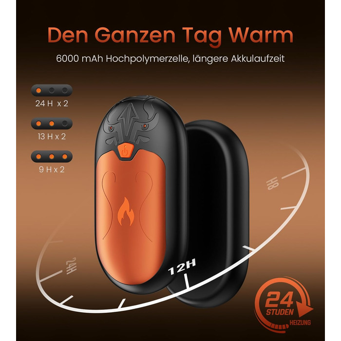 Електричні грілки для рук, 2 шт., перезаряджувані, з 24 годинами тепла та 3 режимами нагріву, для жінок, чоловіків, пацієнтів з ревматоїдним артритом, помаранчеві