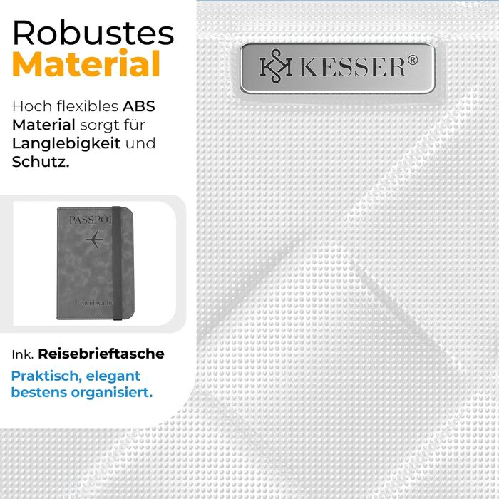 Чемодан KESSER® 84L з ABS-пластику з кодовим замком, вагами та органайзером | Чемодан на колесах 360° для подорожей та бізнесу (Snow White, 66см)