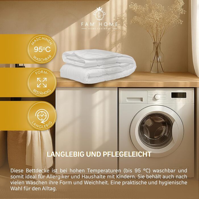 Комплект постільної білизни Fam‘ Home: ковдра 200x200 см та 2 подушки 80x80 см – для алергіків, мікрофібра, Oeko-TEX®, для 2 осіб