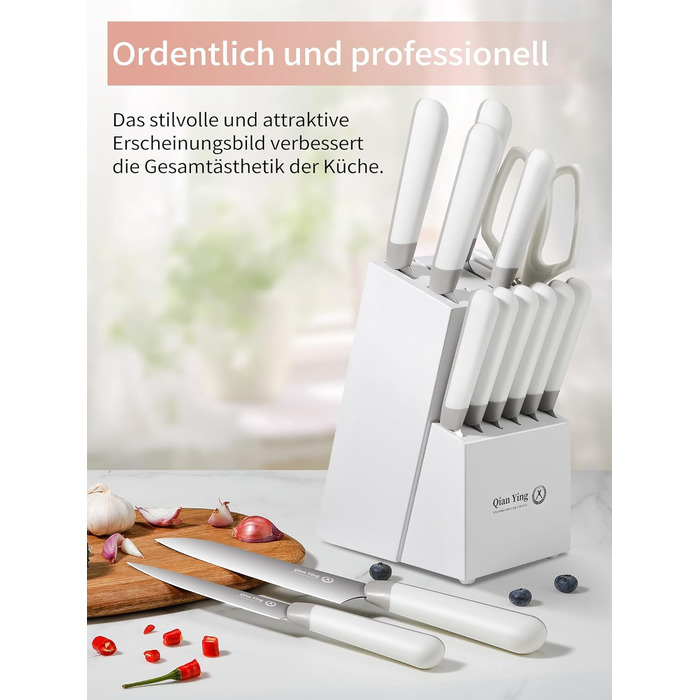 Набір кухонних ножів 14 предметів з бруском: кухонний набір, ніж для приготування їжі, подарунок для мами, білий