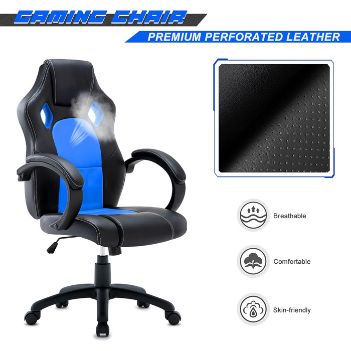 Інтимне ігрове крісло WM Heart Ергономічне шкіряне крісло PC Racing Executive Chair (синій)