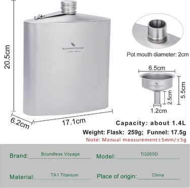 iBasingo Титанова фляга-термос 1.4л (49oz) для кемпінгу, туризму, Bushcraft. Легка, з міцним кришкою та воронкою.