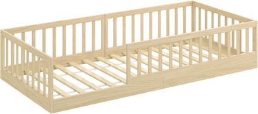 Ліжко-підлога CADANI Timi 2в1 Монтессорі 120x200 см для дітей з бортиками, ламелями, з масиву сосни, біле. 3 варіанти збірки, до 200 кг, розбірне.