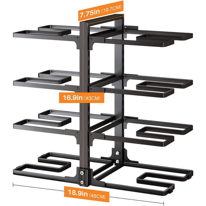 Регульований органайзер для каструль і сковорідок SAYZH, нержавіюча 8-ярусна полиця для організації та зберігання кухні