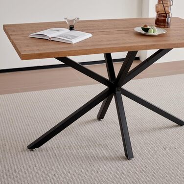 Сучасний прямокутний стіл з МДФ-плитою та чорними металевими ніжками, для вітальні або кухні, 140x78x77 см, темний дуб, структура темного дуба