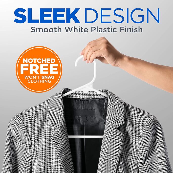 Вішалка для одягу SereneLife біла деталь, вішалка для одягу, пластикова вішалка для одягу, компактна, стійка, міцна вішалка для гардеробу, ідеально підходить для прання/щоденного використання, витримує до 2,5 кг (Біла, 50)