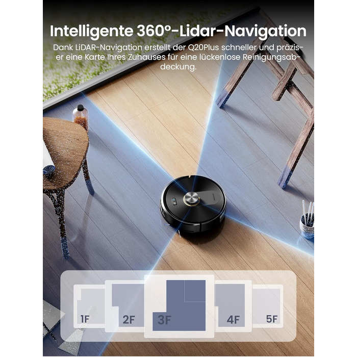 Робот-пилосос Proscenic Q20Plus з функцією миття, 10000Pa, 200хв, бездротовий, самостійна очистка, 3-в-1 для тварин, килимів, твердих поверхонь, чорний