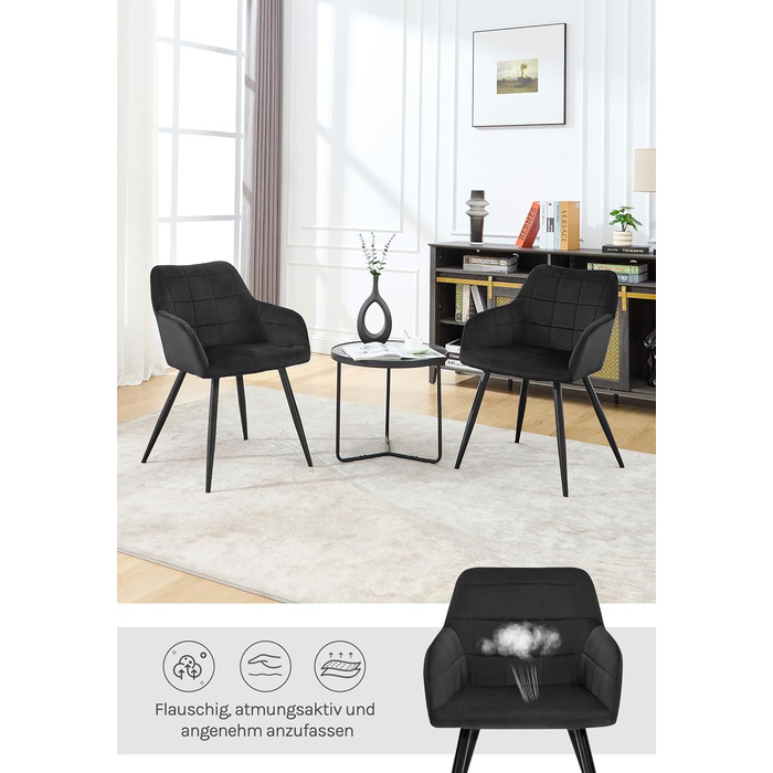 Крісла для їдальні WOLTU - 8 шт., з м'яким сидінням з велюру, металеві ніжки, для кухні, вітальні