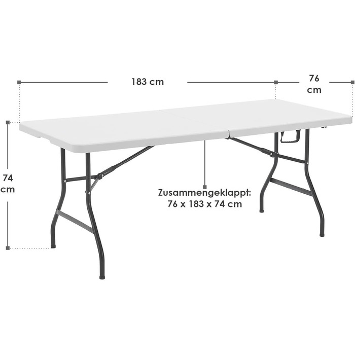 Розкладний стіл Juskys Фуршетний стіл XL складний - великий, з можливістю завантаження до 80 кг - Пластиковий стіл - Кемпінг, сад і вечірка - Стіл для кемпінгу Садовий стіл білий