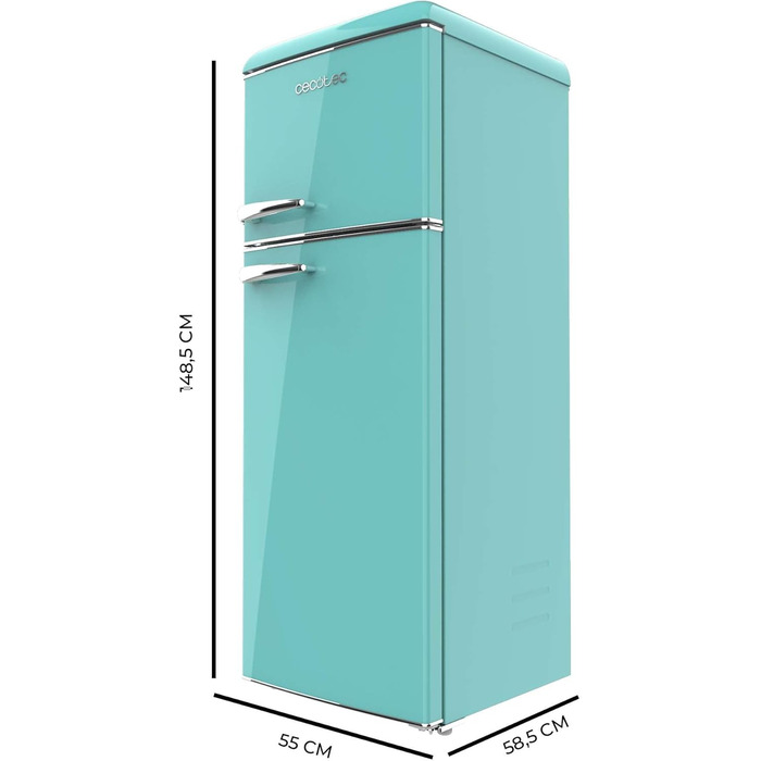 Холодильник Cecotec Bolero CoolMarket 2D Origin 86L: 89,3 см, 48,7 см, 86 л, Клас E, з відділенням для льоду, внутрішнім освітленням, хромованим ручками