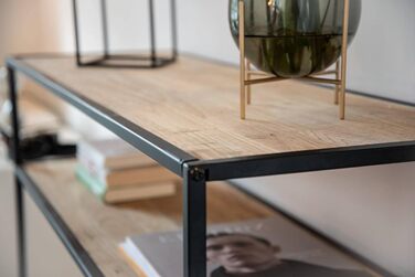 Консольний стіл Geo, дизайн лофт, консольна полиця з 3 полицями, дерев'яний стіл з натуральної деревини сосни з металевим каркасом, настінний стіл в індустріальному стилі, 100 x 80 x 35 см, чорний/коричневий
