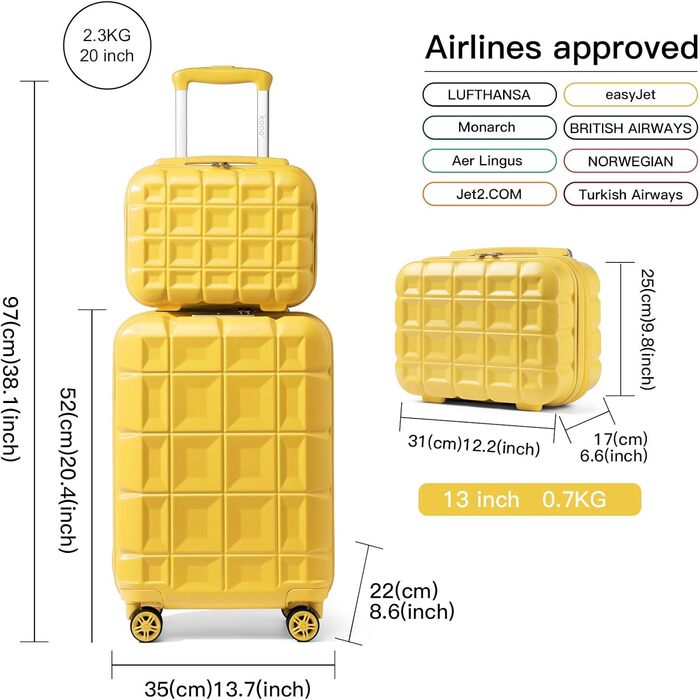 Набір валіз KONO 2 в 1: велика валіза 54 см + косметичка (білий)