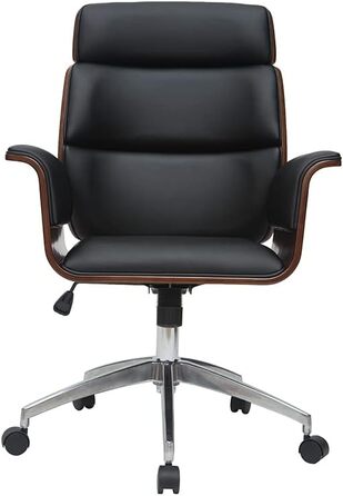 Офісний крісло Miliboo Design, чорний колір, з елементами темного дерева, модель Elon