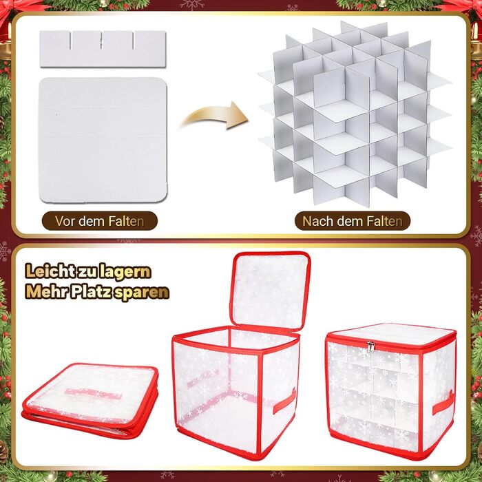 Коробка для зберігання новорічних кулічок, 2 шт., з регульованими перегородками, 64 відділення, 4 рівні (червона)