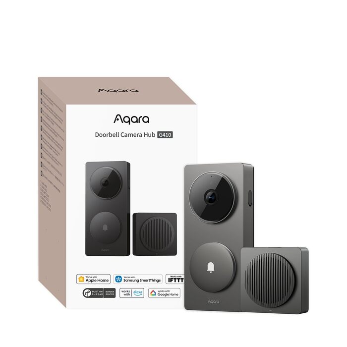 Aqara Smart Doorbell Camera G410 з дзвінком, 2K, відеоспостереження, 2-сторонній аудіо, Matter Hub, Wi-Fi, сірий