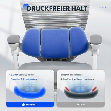 Крісло офісне ергономічне FLEXISPOT з регулюванням нахилу 135°, 3D-підголовник, підлокітники з регулюванням, підставка для ніг, колір біло-сірий (OC4)