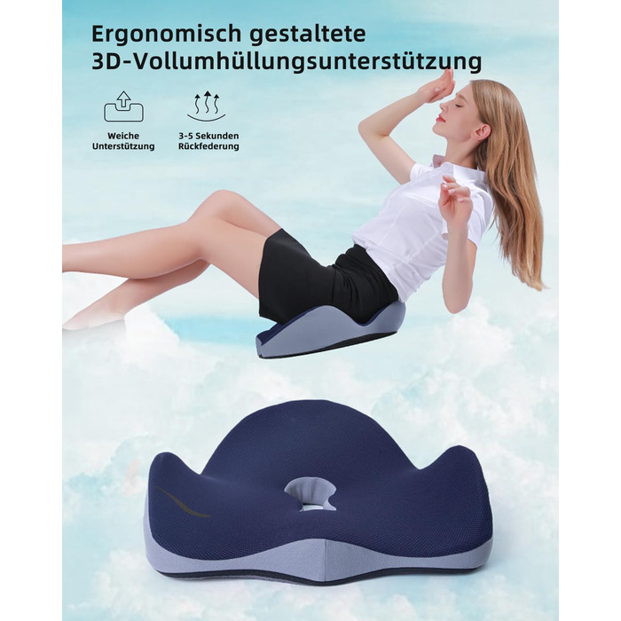 Ортопедична подушка для сидіння, подушка для офісного крісла: ергономічна, з піною з пам'яті, для полегшення болю в куприку та ішіасі, великий розмір