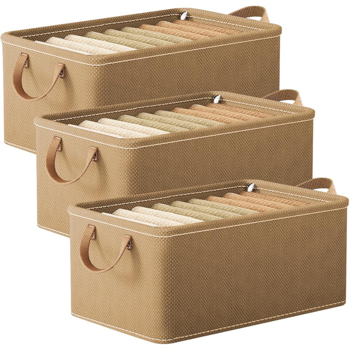 Великі коробки для зберігання QiYiCAT - Набір з 3 коробок - Органайзер для шаф 47x28x20 см - Складні органайзери - 3 шт. Коробки для замовлення 26,3 л (26,3 л*3 хакі)