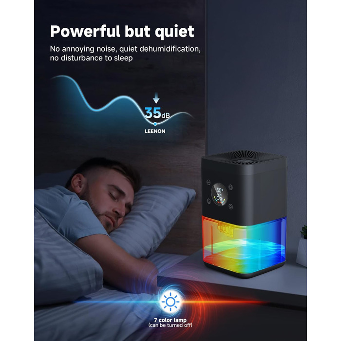 Електричний осушувач повітря 1800 мл - тихий осушувач для дому з функцією відтавання, очищення повітря та захистом від вологи. Ідеально для спальні та ванної кімнати (білий/чорний)