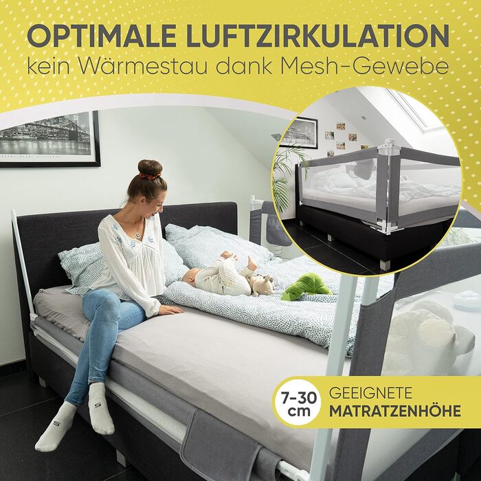 Захисний бортик для ліжка дитячий Bettgitter 200 см, сірий - запобігає випаданню, одна сторона, з інструкцією