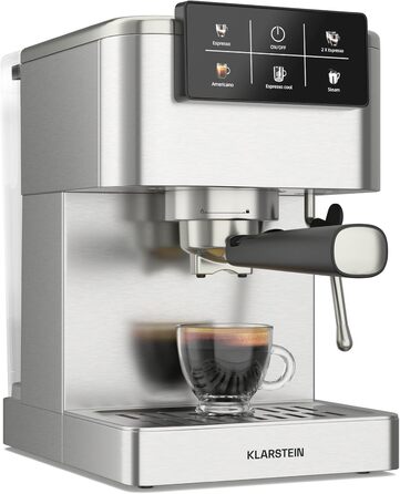 Klarstein SteelPresso Touch: Еспресо-машина з нержавіючої сталі, 20-бар, 1350 Вт, з інтегрованим капучинатором та сенсорним дисплеєм