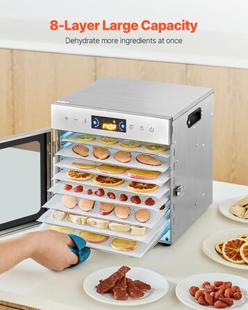 Електрична сушарка для їжі VEVOR з 10 нержавіючими чашами, 1000 Вт, для м'яса, фруктів, овочів, трав, собачих ласощів