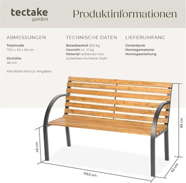 Тектейк® Двомісна садова лавка 'Міхаела' з дерева, вологостійка, в стилі кантрі, 119,5 x 62 x 83 см