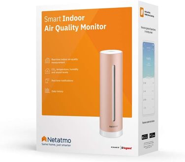 Датчик якості повітря Netatmo для дому: CO2, температура, вологість, шум - розумний контроль, здорове середовище, автоматичні сповіщення (NHC-EC)