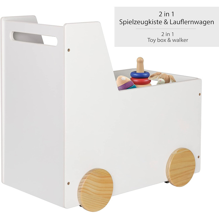 Дерев'яна коробка для іграшок ONVAYA Ходунки для немовлят з гумовими колесами Низький рівень шуму Можливість налаштування Легко збирається (білий)