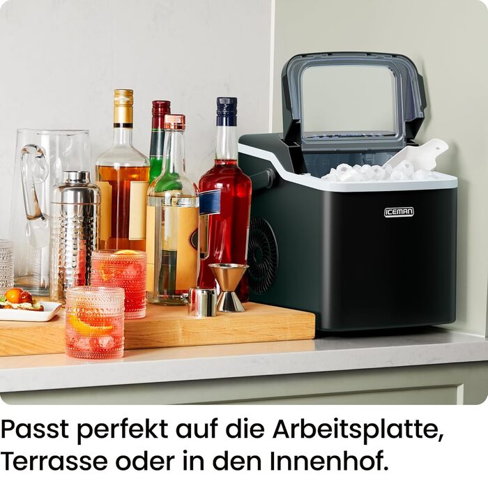 Chefman Iceman - портативна машина для приготування льоду, велика та мала, самоочищення, 9 кубиків за 7 хвилин, 10 кг/24 год, з лопаткою