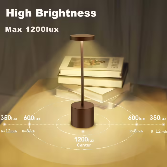 Бездротова LED настільна лампа Hapfish 5000mAh, акумуляторна, димована, 3 режими світла, USB зарядка, для вулиці, нічного столика, письмового столу, балкона, коричнева