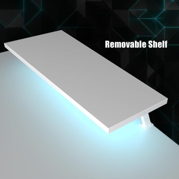 Ігровий стіл JUMMICO 130 см з LED та підставкою для монітора, кутовий, з кишенею, органайзером, великий L-подібний стіл для ПК, з кабелеуправлінням, тримачем для чашок та гачком для навушників, білий (160 x 130 см + LED)