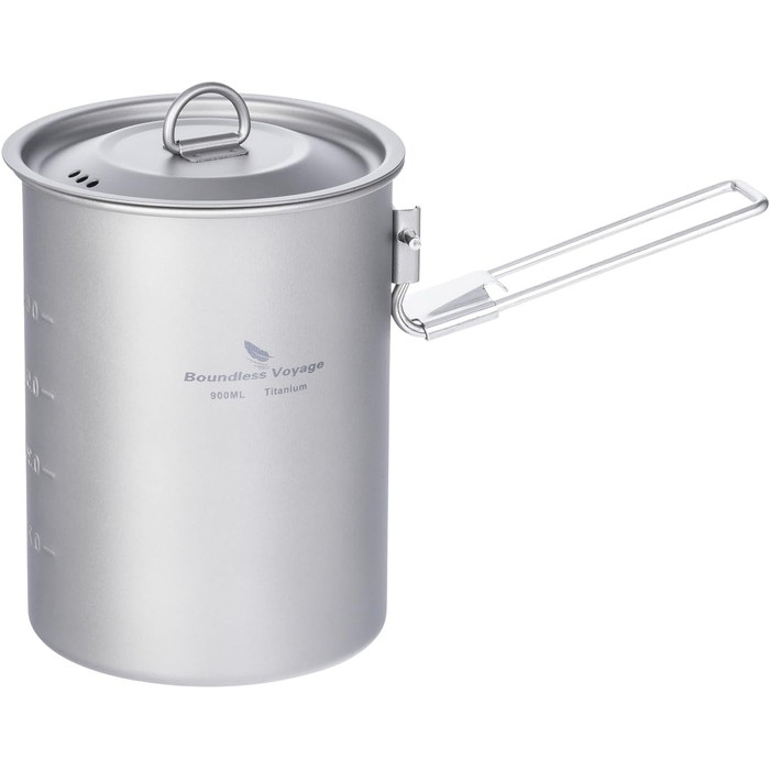 Титанковий казанок iBasingo 900мл з кришкою - казанок для кемпінгу, приготування їжі на відкритому повітрі, подорожей та пікніків