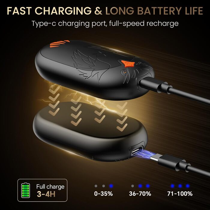 Електричні грілки для рук 2 шт. з підзарядкою USB, портативні кишенькові грілки 2-в-1 з 3 режимами нагріву, до 24 годин тепла, багаторазові, для активного відпочинку взимку (чорний, магнітні)