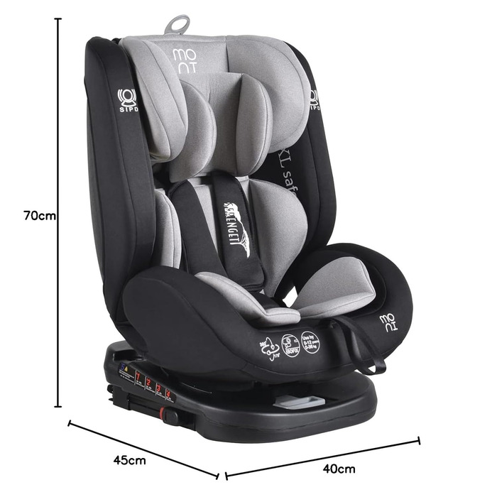 Дитяче автокрісло Moni Serengeti 0-36 кг Група 0/1/2/3 Isofix з поворотним нахилом на 165, кольорисірий