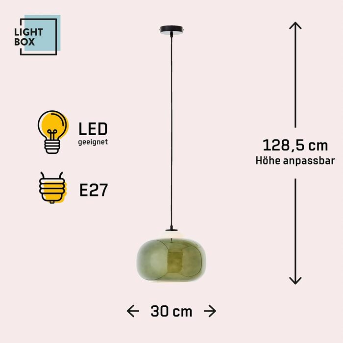 Лайтбокс вінтажний підвісний світильник, скляний абажур, Ø 30 см, регульований по висоті, E27, зелений