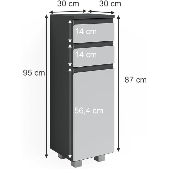 Міді Кабінет J-Shape, Антрацит/Дуб, 30x95 см