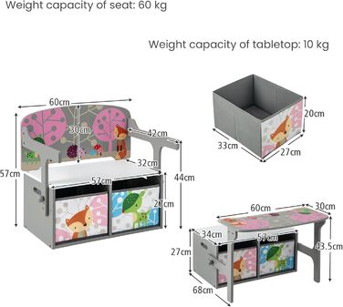 LIFEZEAL 3 в 1 дитяча лавка-стілець з місцем для зберігання та підлокітниками, лавка-сховище для іграшок для дітей 3-7 років (сіра)