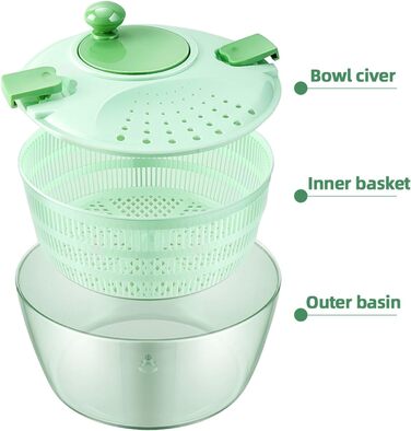 YeRan Салатниця-швидкосушарка з контейнером для зберігання, для холодильника, обіду – ефективне сушіння та консервування овочів та фруктів, легка у використанні