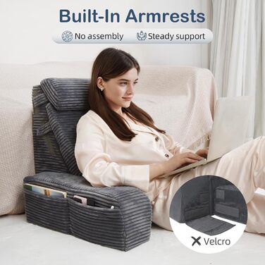 Регульоване подушко-крісло для читання Vekkia з підпоркою для спини - XL кишені, м'який матеріал, ідеально для читання, ігор та відпочинку
