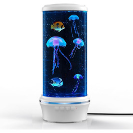 Лава-лампа з медузами Kangtaixin - 7 кольорів лава-лампа з медузами для дітей - круглий акваріумний світильник з медузами, чорний з 4 медузами та 2 рибками (білий)