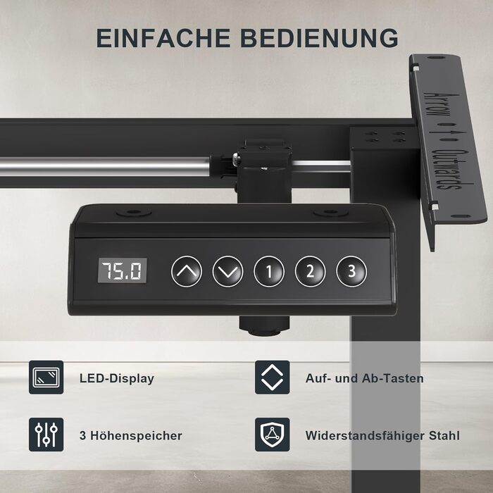 Електричний регульований стіл Flamaker з телескопічною основою (чорний) з пам'яттю