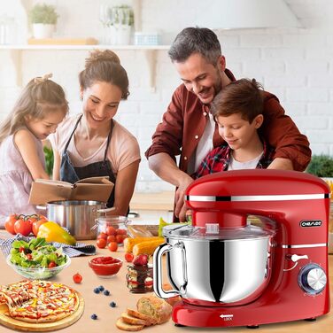 Кухонна машина Cheflee 2000W з місткістю 6.2л, нержавіюча сталь, 6 швидкостей, низький шум, насадки для замішування та збивання, для тіста та крему