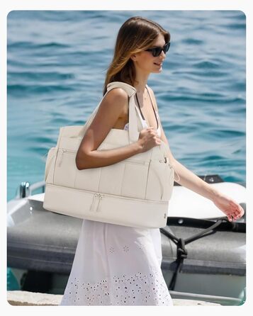 Сумка-мішок LOVEVOOK для жінок, легка дорожня сумка-вікендер, ручна сумка, дорожня сумка-мішок для літака, водонепроникна сумка для клініки/пологового будинку/лікарні, спортивна сумка з відділенням для взуття (Бежевий, M-30L)