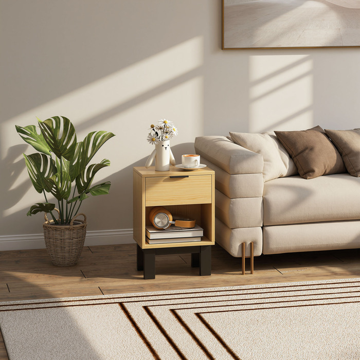 Приліжкова тумбочка з шухлядою та відкритою полицею, 35 x 26 x 50 см, дуб
