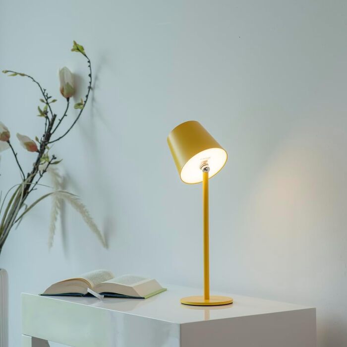 LED настільна лампа SellTec на акумуляторі, USB, біла, диммувана, IP54 для саду, кемпінгу, балкону, тераси (жовта)