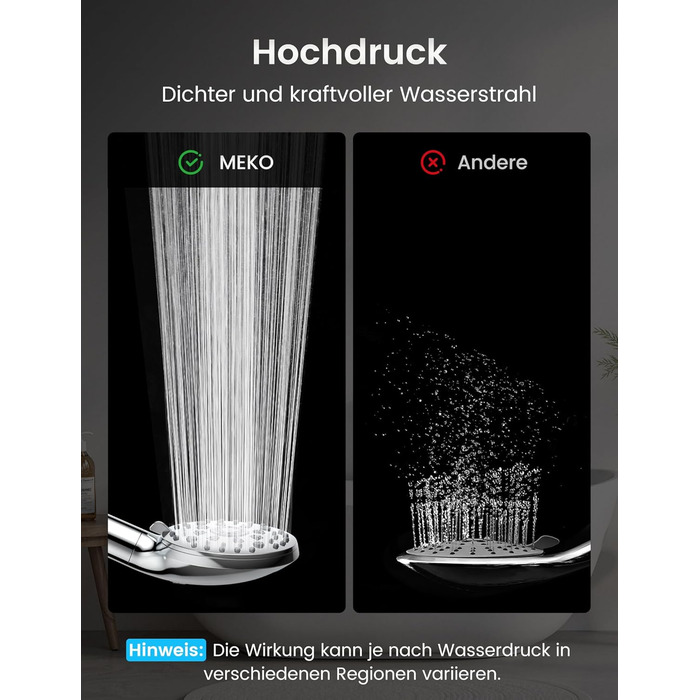 Фільтр для душу MEKO, високий тиск, ручна лійка з 15-шаровим фільтром, шланг 1,5м, 3 режими, економія води, видалення хлору, жорсткої води, важких металів (срібла)